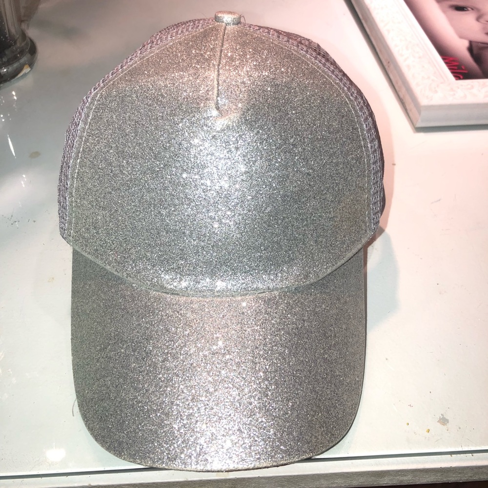 Silver glitter pony tail hat